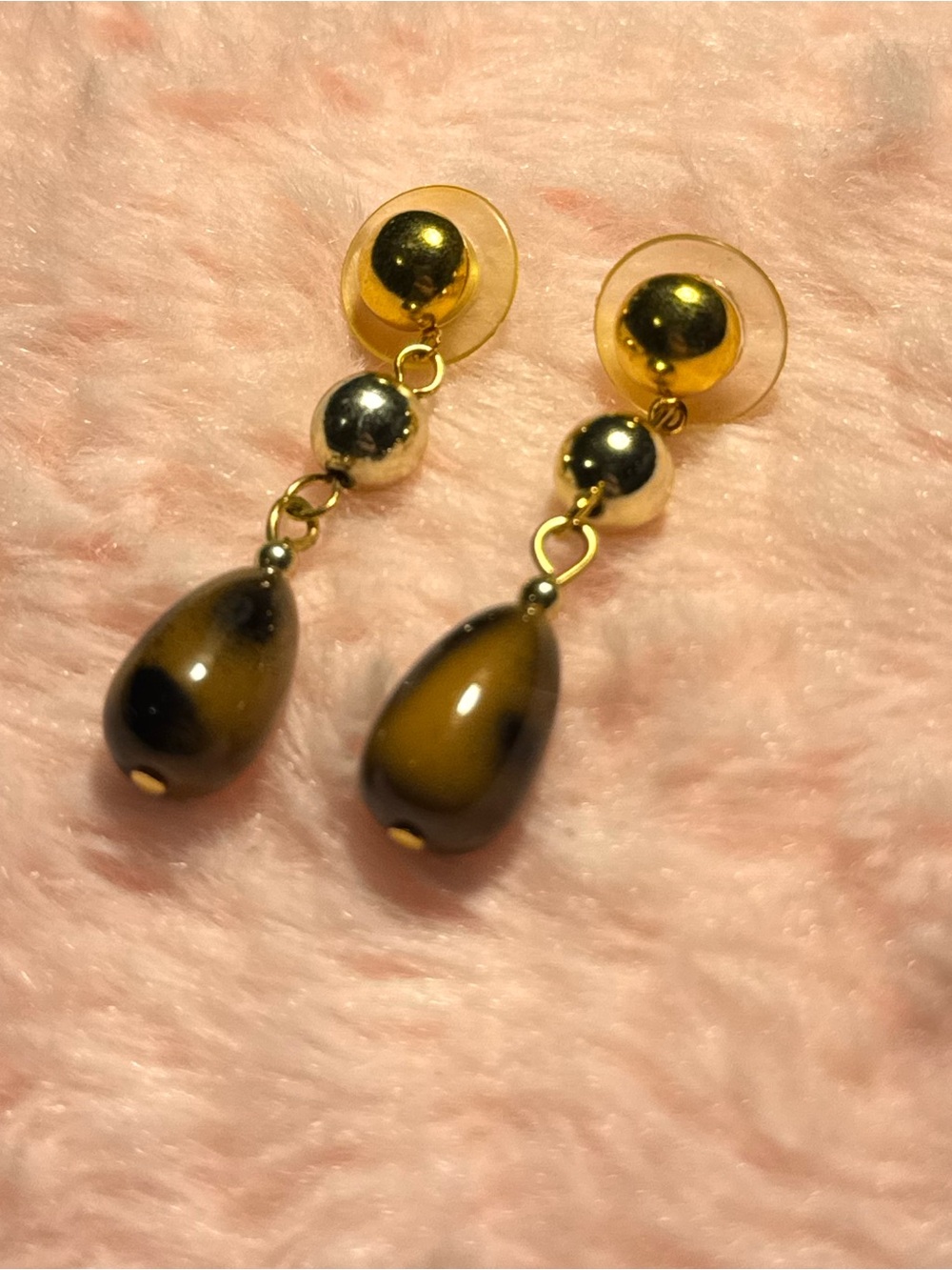 Gold and Amber Teardrop Dangle Earrings - Unbranded